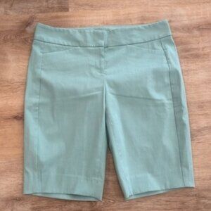 Women's 6 Teal Blue Chino Flat Front Bermuda Stretch Casual Long Comfy Shorts